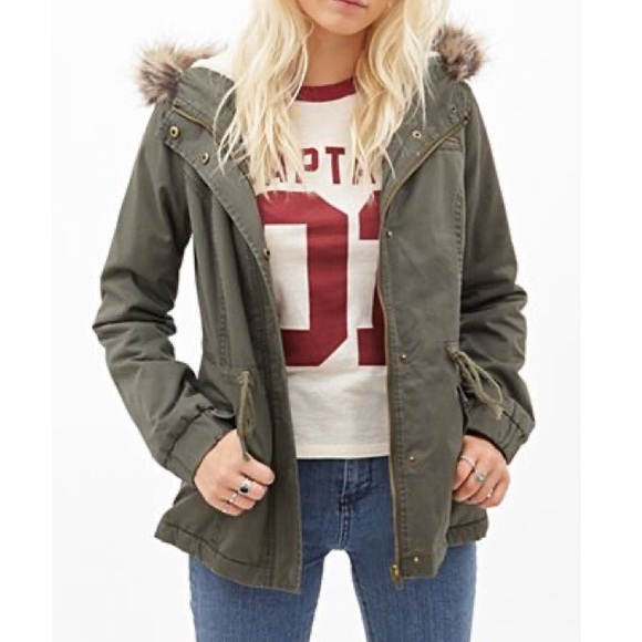 Forever 21 Jackets & Blazers - Forever 21 Faux Shearling Utility Jacket Green S